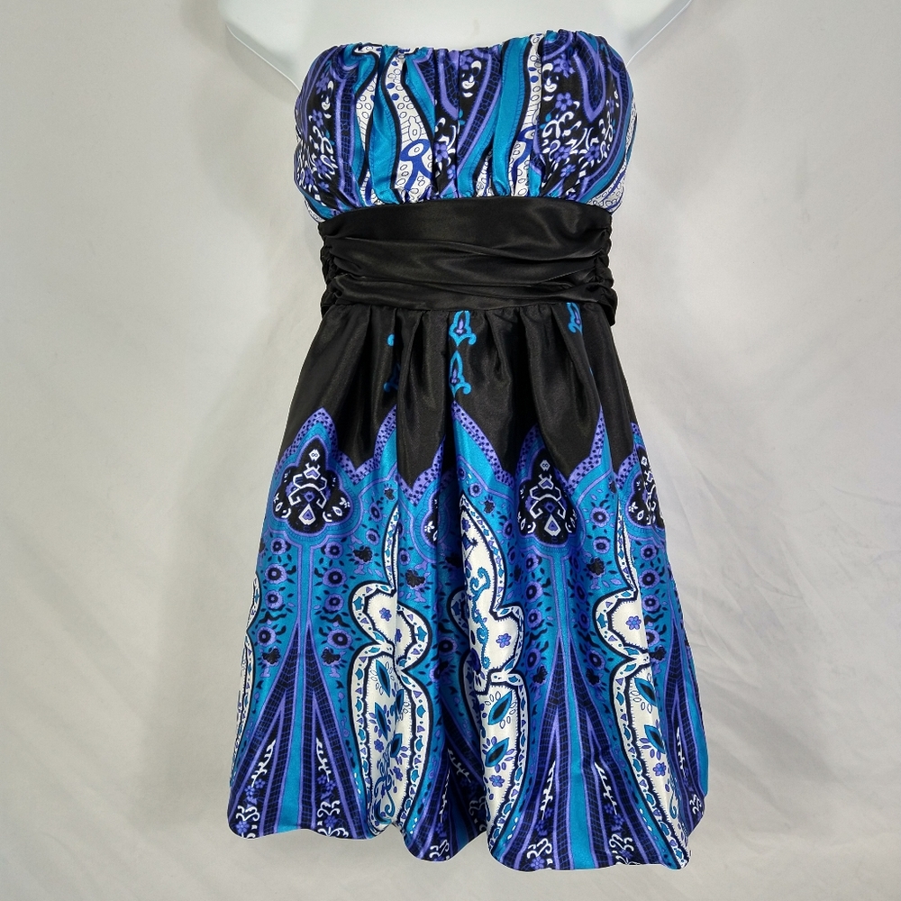 Juniors B Darlin Black Blue Strapless Mini Dress.